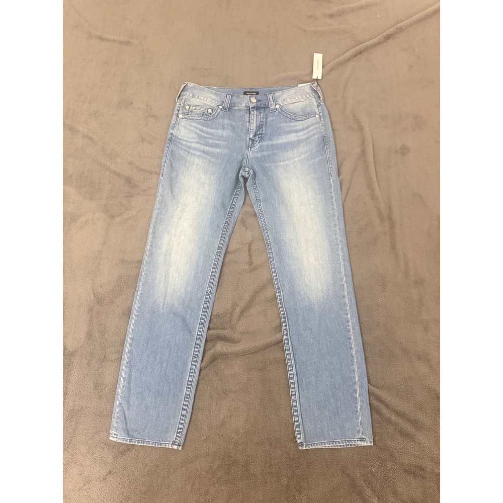 True Religion Geno No Flap SN Slim Straight Jeans Medium Wash Blue Mens 36 NEW